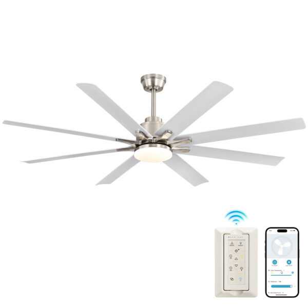 52-Inch Smart Ceiling Fan With Lights,6 Wind Speed,With 8 Black ABS Blades,Voice Remote,Fan For Bedroom,Living Room,Patio,Kitchen,etc
