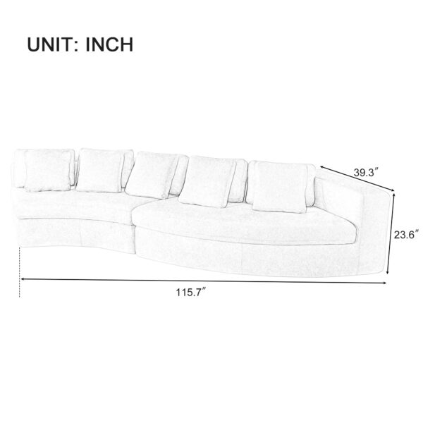 U_Style 115.7" Pure Foam Modular Sofa, 2-Piece Set with 5 Cushions, 4-Seater, Chenille Jacquard Fabric, Curved Design, No Assembly Required, Soft Upholstered Sofa for Living Room & Bedroom