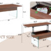 Multifunctional Lift Top Coffee Table -Dark Wood Color Grain Sticker, Essential for Modern Homes.Tempered Glass Legs,Lift Top Feature.Perfectly Fitting Into Living Rooms And Office.