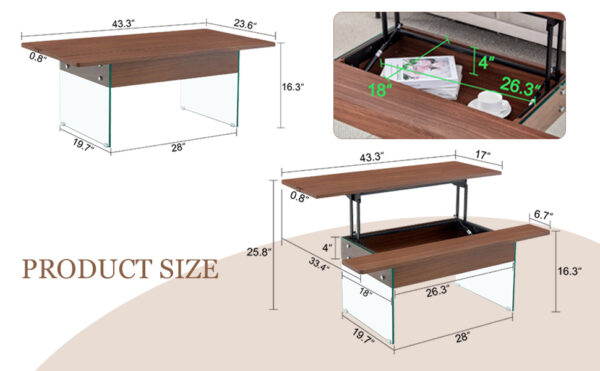 6a38b5146a7b496a9465ed236cfb82fa_4197669dae0d7ba55d8851687a988f86 Multifunctional Lift Top Coffee Table -Dark Wood Color Grain Sticker, Essential for Modern Homes.Tempered Glass Legs,Lift Top Feature.Perfectly Fitting Into Living Rooms And Office.