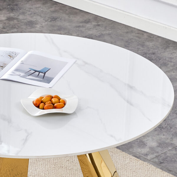 6a7598c7e06546cf83fedd20834d35ae_0d1351460ed2e96522cf19a1ced4087d 42" Luxury Sintered Stone Table: 0.45" Durable Top + 6" Steel Legs, 500lb Capacity, Stain/Heat-Resistant White/Gray Veined Surface - Modern Minimalist Design