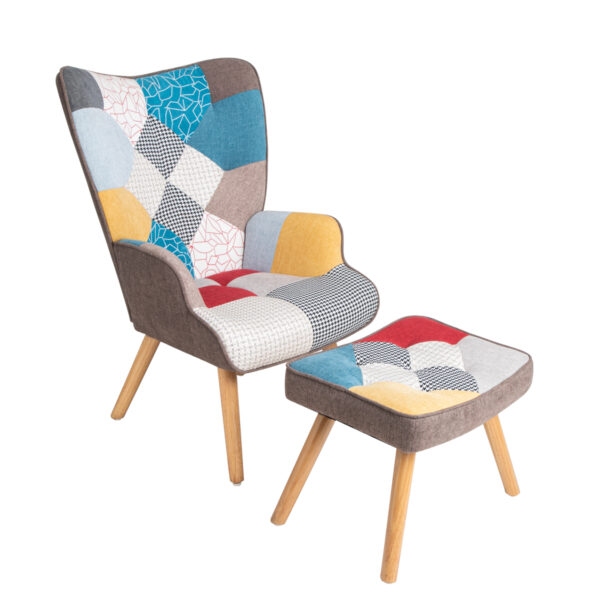6ae6540f9b3b43a3970d6aff04d47b62_20231221_fad4bf00a76c94de29111e20a12abf8b Accent Chair with Ottoman, Living Room Chair and Ottoman Set, Comfy Side Armchair for Bedroom, Creative Splicing Cloth Surface
