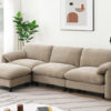 [VIDEO Provided] 108" Modular Sectional Sofa, L-Shape with 31.5" Extra-Wide Seat Cushion, USB and Type-C Charger, Phone Holder and 2 Side Storage Pockets, Free Movement Ottoman, Striped Chenille