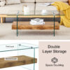 43.3 Inch Modern Two-Tier Coffee Table - An Elegant Combination of Clear Glass and Light Wood Texture Sticker.It can be used not only as a coffee table but also as a side table or display stand.