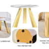 A 42-inch stainless steel white pattern burning stone round table with gold legs Round table suitable for 2, 4 or 6 people