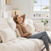 Cloud Couch 2 Seater Sofa for Living Room, Chenille 2 - Seat sofa with 2 Lumbar pillows and 2 throw pillows,Chenille White