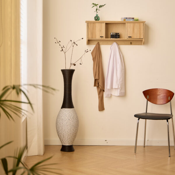 6c1ad6247f694a509a23a95a6f5ddaaa_889c76a4abd40c3ac304857a2cdb164f 39-Inch Tall Standing Designer Floor Vase - Durable Artificial Rattan - Elegant Two-Tone Dark Brown Finish - Ideal Decor Accent for Living Room, Bedroom, Entryway - Stylish Home Decor Statement Piece