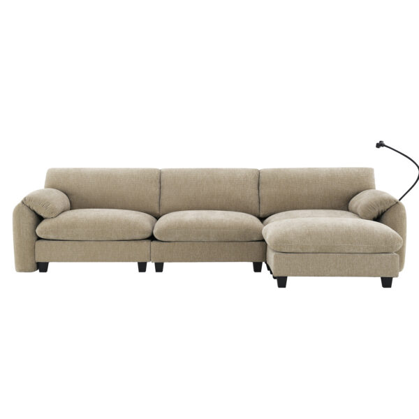 [VIDEO Provided] 108" Modular Sectional Sofa, L-Shape with 31.5" Extra-Wide Seat Cushion, USB and Type-C Charger, Phone Holder and 2 Side Storage Pockets, Free Movement Ottoman, Striped Chenille