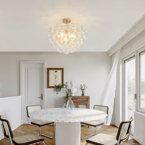 23.6-Inch Gold Ceiling Pendant Light with Threaded Clear Glass Globe Shade – Ideal for Living Room, Dining Room, Kitchen (Non Adjustable Height, No Bulbs)