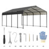 12X20 FT Metal Carport, Outdoor Car Shelter All Weather, Heavy Duty Outdoor Galvanized Car Shelter for Car Boat Truck and SUVs Black
