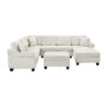 Sectional Sofa 111.8" U-shaped Sofa Chenille Upholstered Sofa Couch with Movable Storage Ottoman for Living Room, White
