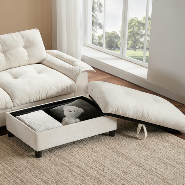 [VIDEO]104*60" Sectional Sofa, L-Shape with Multifunctional Armrest, Dual-Port Charging, Cup Holder, Side Storage Pockets, Movable Storage Ottoman, Unique Tufted Design, Soft Cushion, Chenille,3colors