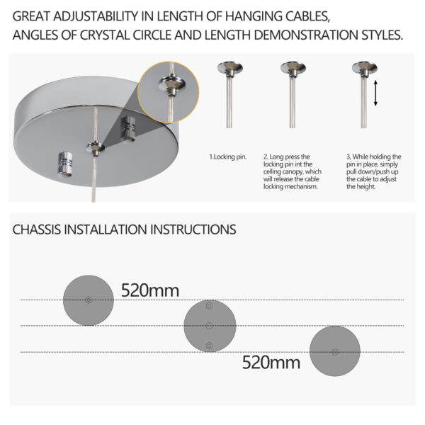 36-inch Modern Wave LED Crystal Chandelier - Adjustable Color Temperature 3000K/4000K/6000K - Adjustable Height - Elegant Chandelier for Living Room and Luxurious Space