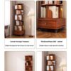 (UPGRADED) Rotating Bookshelf, 360 Display Corner Bookshelf for Small Space, 6 Tier Bookcase Storage Rack with Wheels, Wood Narrow Organizer for Bedroom, Living Room, Study Room, Walnut Brown, Shelves