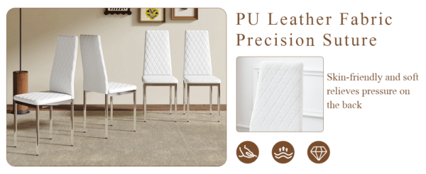 6e4b638c49934644a7ee32465d60555c_b7190fa6092bb29dfbbcb08bf8276169 Modern Style Dining Chairs Set of 6 in White, Essential for Minimalist Homes.Meeting Family Dining Needs,PU Material Seat,Silver Metal Legs,Blending into Various Home Environments.W1151107276