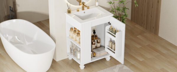 24" Bathroom Vanity with Sink, Bathroom Cabinet with Door Shelf, Side Open Storage, Solid Wood Frame,Soft Closing Door, White