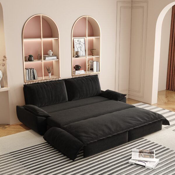 73.2" Queen Pull Out Sofa Bed,3-in-1 Convertible Sleeper Sofa,Multi-Functional Velvet Loveseat Bed,Black(Old Sku:W1885P154641/W1885P214788)