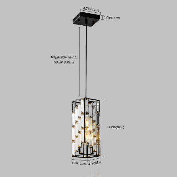 4" Modern Crystal Pendant Light - 3 Pack, Adjustable Hanging Ceiling Lamp with Crystal Prism Design for Dining Room, Kitchen Island, and Living Room -Black Finish