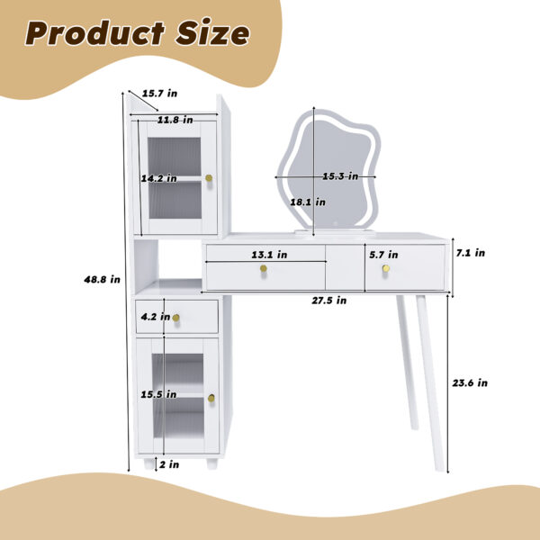 7075b4160e21499ba7f84e61c0ef93a2_2329eebb7da6763de0657982a1695eb7 Vanity Dressing Table with LED Mirror & Storage – White Makeup Desk Features 3 Drawers, 2 Open Shelves & 4 Hidden Cabinets (Transparent Doors) - 3 Adjustable Lighting Modes - Ideal for Bedroom or Livi