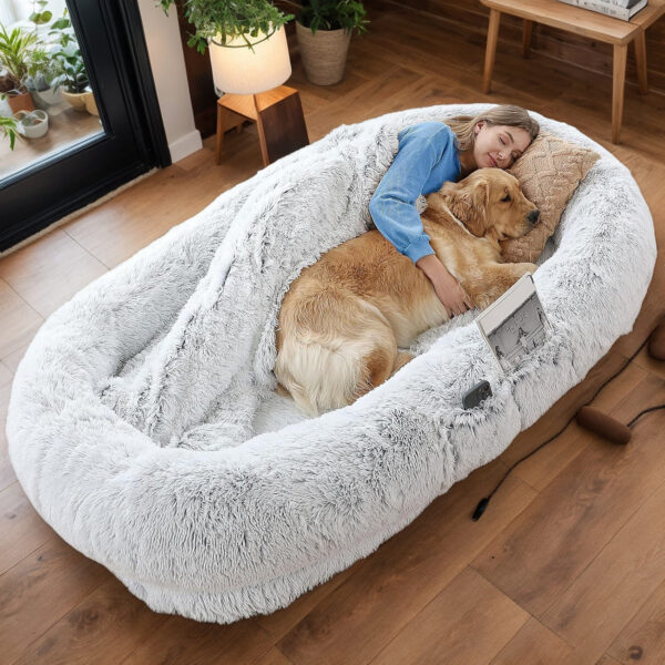 70f2c3734ba845f6ace8c729da6afbf3_95b2d7be3861bbf8ca3f08d7cff8a0b7 Human Dog Bed, Washable Faux Fur Dog Bed for People Doze Off, Napping Orthopedic Dog Bed,71''x45''x14'' Size Fits You and Pets (Grey)