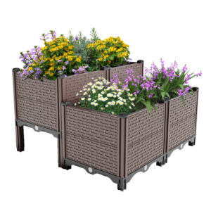31.5x31.5x19.6in Raised Garden Beds Outdoor, Polypropylene Planter Boxes Outdoor for Vegetables, Flowers, Herbs, Garden Box with Drain Outlet, Heat and Frost Resistance Planters, 440lb Capacity