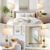 Bedside Table Golden Lamp For Living Room With USB Ports, Set Of 2 With Touch Control, Modern Nightstand White Drum Lamp Shade Bedrooms Home Office Light Decor (2700K LED Bulb Included)