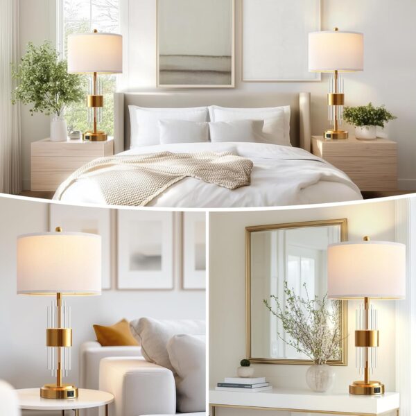 7199846c406f41909ca0a1a39dfbba8f_b07bb985b25e222811e4380a310a990e Bedside Table Golden Lamp For Living Room With USB Ports, Set Of 2 With Touch Control, Modern Nightstand White Drum Lamp Shade Bedrooms Home Office Light Decor (2700K LED Bulb Included)