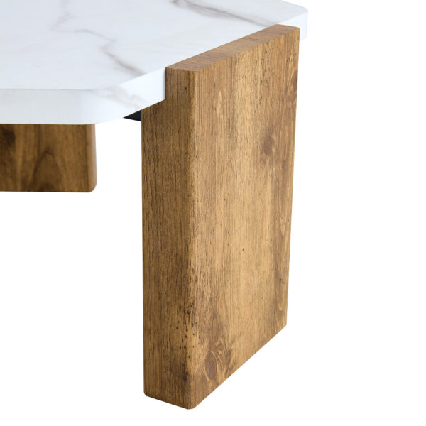 31-inch white marble-textured pentagonal coffee table - wooden triangular base, with a load-bearing capacity of 250 pounds, sturdy and durable, suitable for use in living rooms, cafes,.W1151138529