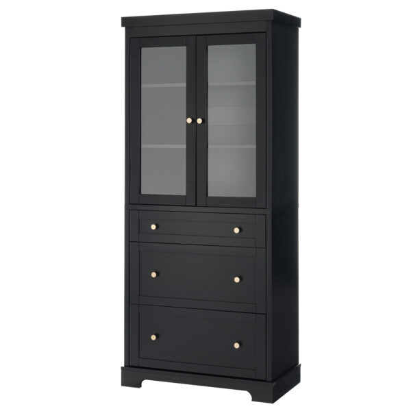 70.1" Modern High Freestanding Tall Bathroom Cabinet with 2 Adjustable Shelves, 3 Drawers, Soft Close Glass Doors – Ideal for Bathroom, Living Room, Kitchen Storage