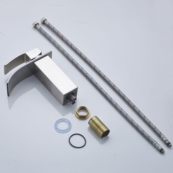 Brushed Nickel Bathroom Faucet Faucet for Bathroom Sink Single Hole Bathroom Waterfall Faucet Modern Single Handle Vanity Basin Faucet
