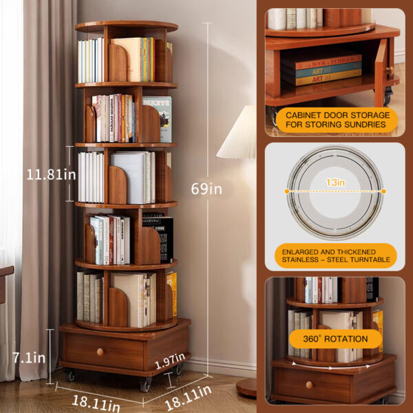 723fb00132284815af4babec86af33ce_e0f91ed4d18a92f0abe445bd966d98ce (UPGRADED) Rotating Bookshelf, 360 Display Corner Bookshelf for Small Space, 6 Tier Bookcase Storage Rack with Wheels, Wood Narrow Organizer for Bedroom, Living Room, Study Room, Walnut Brown, Shelves