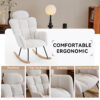 055-Teddy Fabric Upholstered Nursery Rocking Glider Chair Modern Accent Armchair Padded Seat with High Backrest and Pillow for Living Room Bedroom (Ivory)