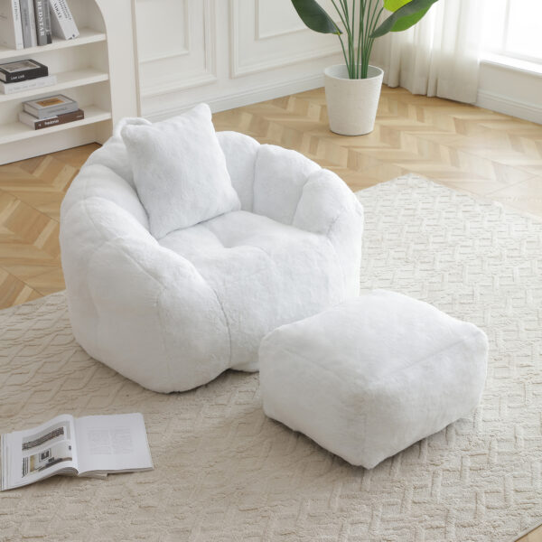 72e1eb08783141b28c7694bd0f667c1d_6da94e107b6d9dff48b21c89107b0d56 Giant Bean Bag Chair withFootstool, Oversized Bean Bag for Adults and Kids, Faux Fur Shell-Shaped Large Chair with Filler, Stuffed Big Accent Sofa, Floor Sofa for Gaming,Reading Living Room Bedroom