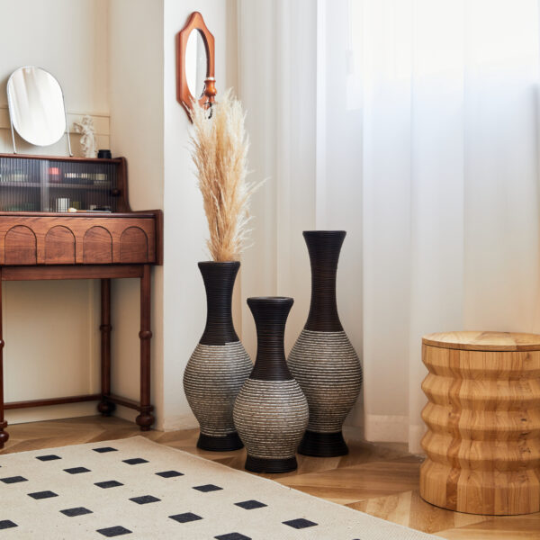 72eddcffd9274b1fb08d3a7abca6fc38_8fb0fbdf7042c247b9268b0e0b4b101e Desktop Vase, Brown Decorative Floor Vase, Classic and Neat Floor Vase, High Independent Flower Stand, Artificial Vine Vase, PVC Floor Vase, Home Decoration Flower Stand Set of 3 pieces
