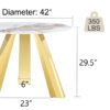 A 42-inch stainless steel white pattern burning stone round table with gold legs Round table suitable for 2, 4 or 6 people