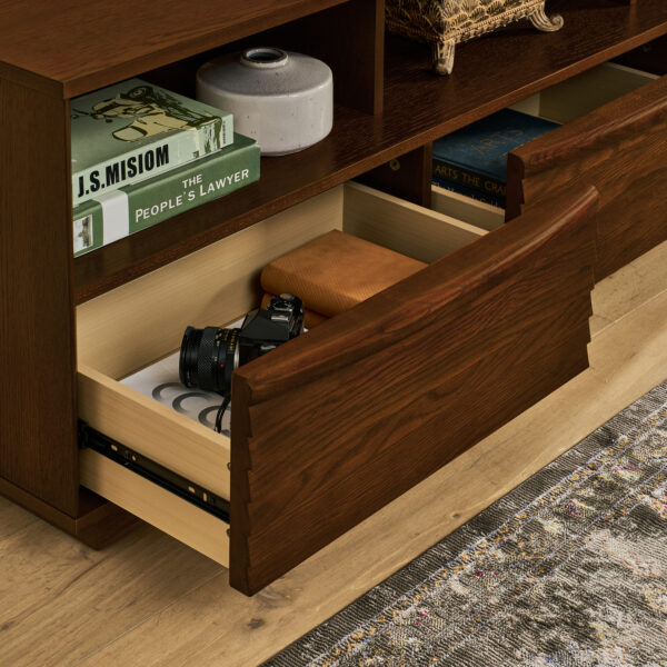 7382941dacaf41a78037e16a6b913402_ccef8138addb557ee9db915a5d8f15da 63" Mid-Century Modern TV Stand for TVs up to 75", Thick Sturdy Farmhouse Entertainment Cabinet, Media Console for Living Room, Louver Design & Solid Wood Drawers & Outlet Holes, Walnut