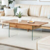 Multifunctional Lift Top Coffee Table -Light Wood Color Grain Sticker, Essential for Modern Homes.Tempered Glass Legs,Lift Top Feature.Perfectly Fitting Into Living Rooms And Office.