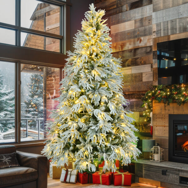7438d7d74cee4159adeb190af0f3f21d_07a249361be5dc7c34eb53e0bc5be4db 7.5FT Pre-Lit Spruce Snow Flocked Christmas Tree, Artificial Hinged Xmas Tree with 350 Multi-Color LED Lights, 8 Flashing Modes &1389 Snow Branch Tips, Holiday Office Home Décor