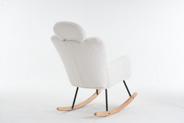 055-Teddy Fabric Upholstered Nursery Rocking Glider Chair Modern Accent Armchair Padded Seat with High Backrest and Pillow for Living Room Bedroom (Ivory)