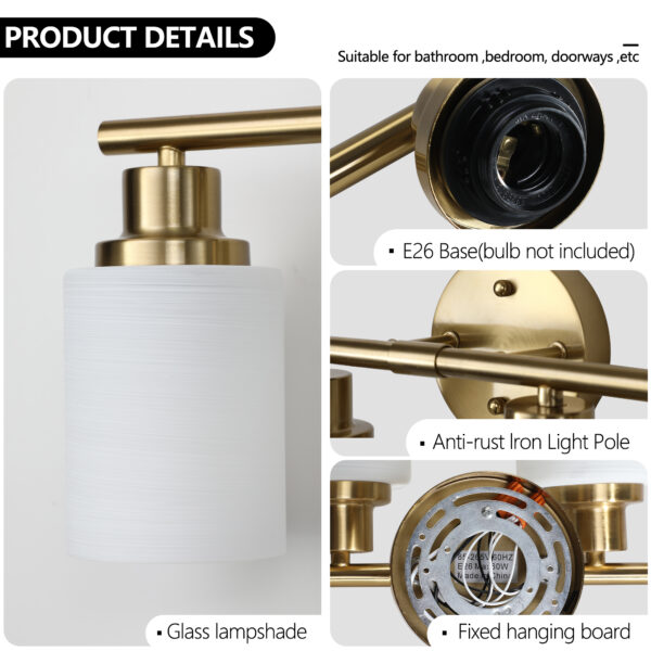 31" Modern 5-Light Vanity Wall Sconce, Golden Finish with Frosted Glass Shades for Bathroom or Hallway Lighting (No Bulbs)