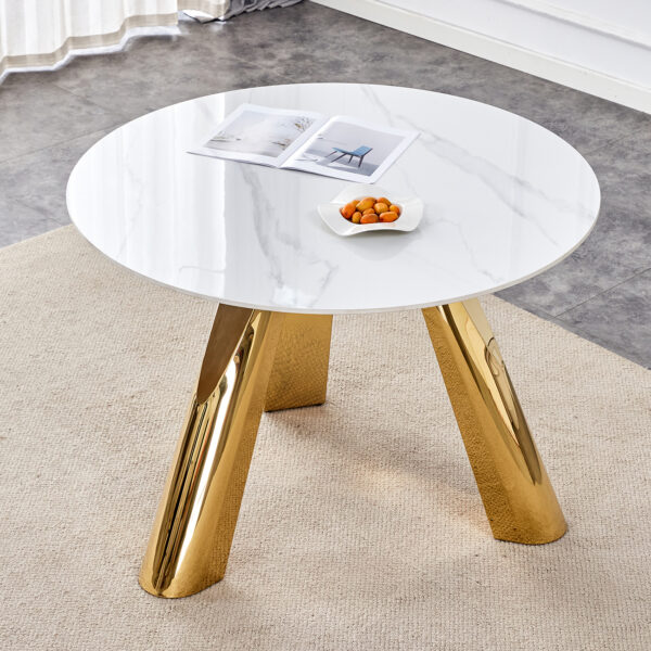 757d350f745f4aa68edebc469bf0d18e_98c9fcee3eddf24f9c1e75f9e9c7612d 42" Luxury Sintered Stone Table: 0.45" Durable Top + 6" Steel Legs, 500lb Capacity, Stain/Heat-Resistant White/Gray Veined Surface - Modern Minimalist Design
