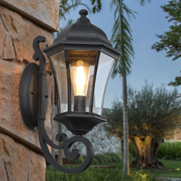 2-Pack Vintage Wall-Mounted Outdoor Lantern Light – Elegant Black Metal Sconce for Porch, Patio, and Garden Lighting (Bulb Not Included)