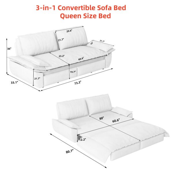 73.2" Queen Pull Out Sofa Bed,3-in-1 Convertible Sleeper Sofa,Multi-Functional Velvet Loveseat Bed,Black(Old Sku:W1885P154641/W1885P214788)