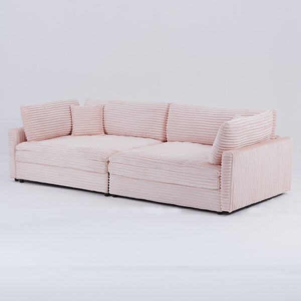 112-inch pink corduroy sofa: two throw pillows and four backrests, opening up a new style for the living room's leisure area