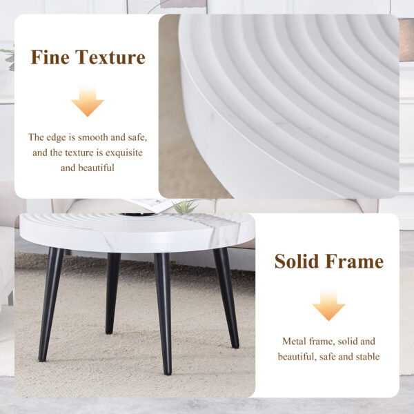 765a37942c3b400296304cf75ba7697b_1dc55565f32787278d589a51bc2e762f Elegant White Marble Pattern Round Coffee Table - Diameter 23.6 Inches, Exquisite Suction Molding Process,White Marble Pattern Design,Black Sprayed Metal Leg.