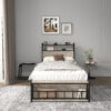 Twin Bed Frames , Headboard and Charging Station & LED Light for Bedroom, Solid and Stable, Noise Free, No Box Spring Needed, Easy Assembly