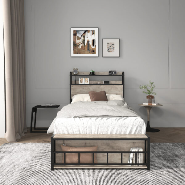 7661e4ea3e8d49c8a85d961bd52fe74f_4c85b64b6eef4678ed27f4f32cc53e2a Twin Bed Frames , Headboard and Charging Station & LED Light for Bedroom, Solid and Stable, Noise Free, No Box Spring Needed, Easy Assembly