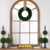 34x54.3" Large Arched Accent Mirror with Brown Frame with Decorative Window Look Classic Architecture Style Solid Fir Wood Interior Decor