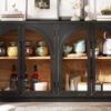 TREXM 4-Door Large Storage Sideboard Buffet Cabinet with Glass Doors, Arched Cabinet with Adjustable Shelves for Kitchen, Dining Room and Living Room (Black)