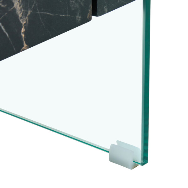 76a736471a1a4b2ba9e637f8d64d085b_86a73f199ed26c5791bdcd6490602627 43.3 Inch Modern Two-Tier Coffee Table - An Elegant Combination of Clear Glass and Black Marble Pattern.It can be used not only as a coffee table but also as a side table or display stand.